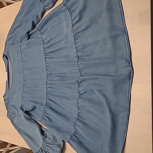 Zara Dresses & Skirts - LIKE NEW Zara Chambray Premium Denim Tiered 3/4 Sleeved Dress 1000% Lyocell